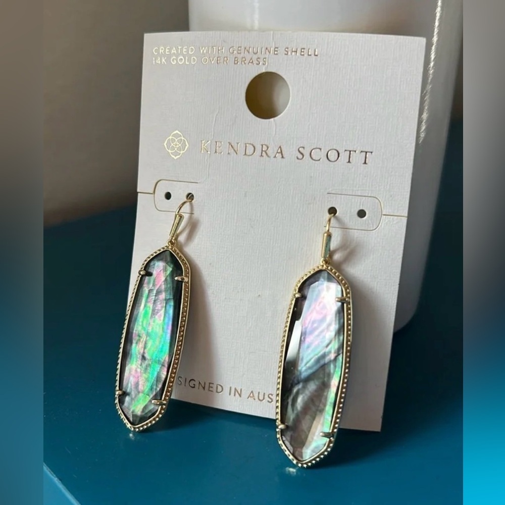 Kendra Scott Gold and Black abalone shell drop earrings new - Picture 4 of 5